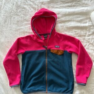 Patagonia Kids' Fleece Hoodie in Pink and Blue
